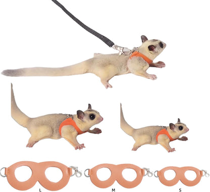 MANON ROSA Sugar Glider Harness & Leash Set - Escape-Proof 3-Piece Adjustable Vest for Squirrels Rats Mice Mouse & Small Animals - Hamster Gerbil Walking Gear, Pet Toy Accessories, Orange