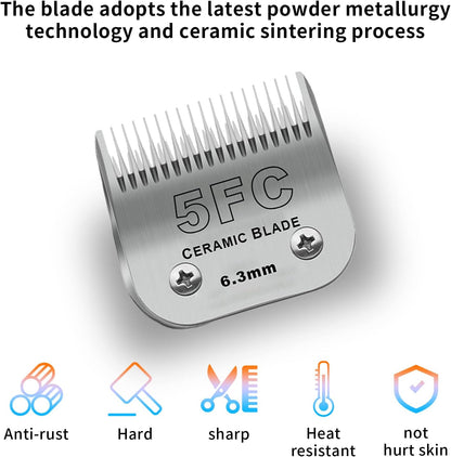 3 Pack 5FC Detachable Pet Dog Grooming Ceramic Blades,Compatible with Andis,Oster A5,Wahl KM-10 Series,Size 5FC Blade 1/4-Inch 6.3MM Cut Length