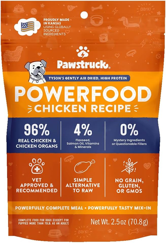 Pawstruck Air Dried Dog Food with Real Chicken, Grain Free, Made in USA, Non-GMO, Vet Recommended, High Protein Limited Ingredient Full-Feed, All Breeds & Ages, 2.5oz Trial Bag