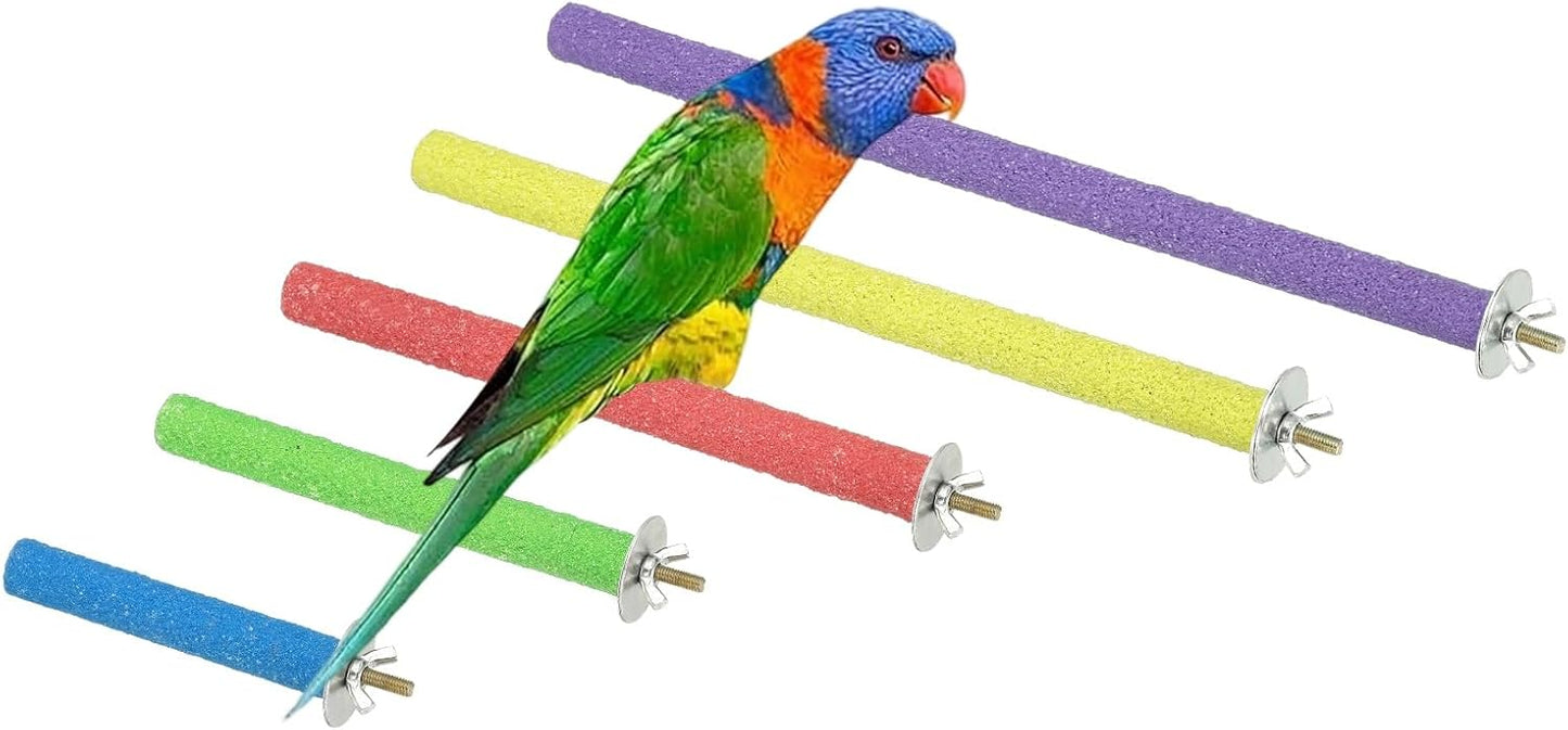 Parrot Perch, Wooden Parrot Perch Stand Toy, Paw Grinding Stick, Bird Cage Accessories, 5 Sizes (5 Colors, 5 Pcs) Birds Toys Intended for Cage/Parakeets/Conure