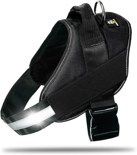 Non Pull Dog Harness with Patch Panels and Handle, Adjustable, Reflective, No Choke, Heavy Duty Easy On Service Dog Vest Harnesses for Medium Large Small Sized Dogs - Black, XS