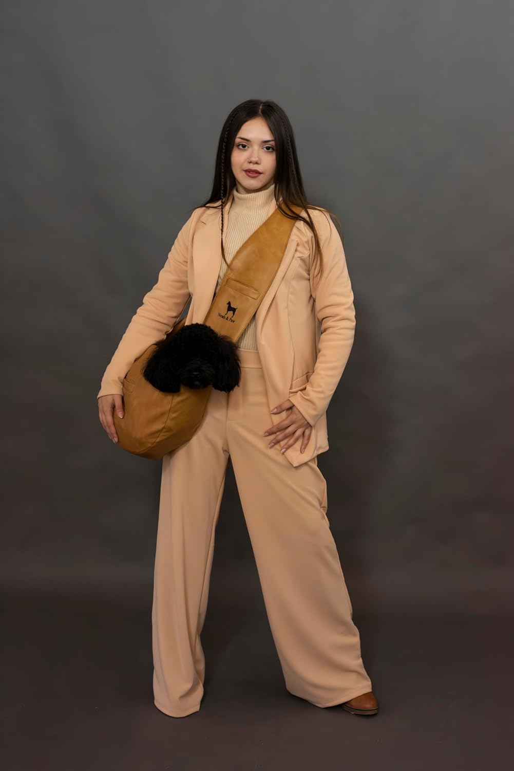 Noah & Paw Dog Sling Carrier for Small Dogs 5-18lb, Dog Sling for Small Dogs and Cats, Dog Carrier with Adjustable Padded Strap, Vegan Leather Lined with Fur, 3X Safety Features, Machine Washable