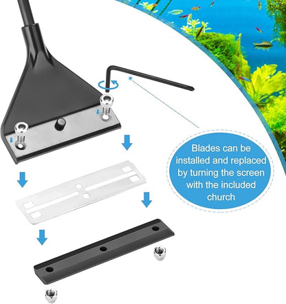 Algae Scraper for Glass Aquarium, Long Handle Fish Tank Algae Scraper with 10 Blades, Essential Aquarium Cleaning Tool.
