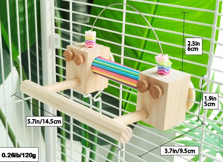 Parrot Cage Toy(4 Functions) Perch Standing with Colorful Beads Foraging Smart Toy Soft Corks for Small to Regular Size Parrot Cockatiel Birds