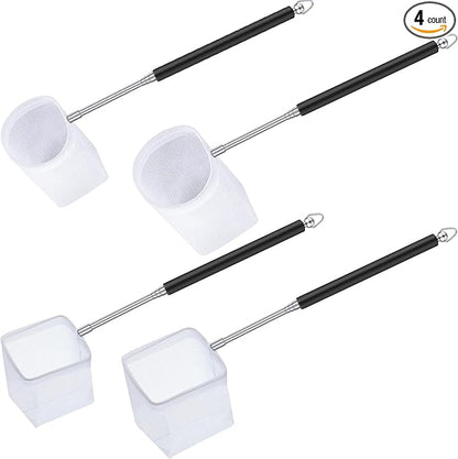 4 Pieces Fish Tank Shrimp Net Extendable Handle Shrimp Net Stainless Steel Small Aquarium Catch Mesh with Adjustable Handle for Aquarium Fish Tank Pond