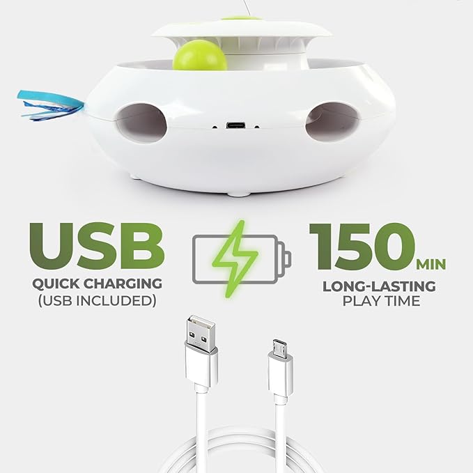 ALL FOR PAWS 3 in 1 Interactive Cat Butterfly Flutter Toy with Rolling Balls, Poping Feather Toy Automatic Kitten Spinner Toys, Mental Stimulation for Indoor Cats, USB Rechargeable Kitty Toys