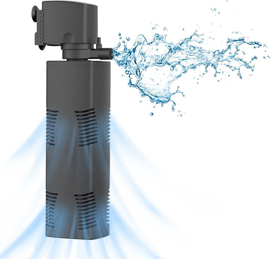 TARARIUM Fish Tank Filter Small Pond Filter for 100-200 Gal. Tank Crystal 420GPH Biochemical Filtration Powerful Submersible Water Pump Large Aquarium Accessories Air Supply