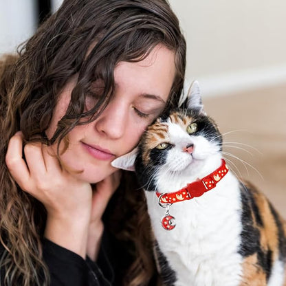 2Pcs Breakaway Cats Collars Cat Collars for Boy & Girl Cats Adjustable Kitten Collars with Bell,Purple+Scarlet,8"-13.1"