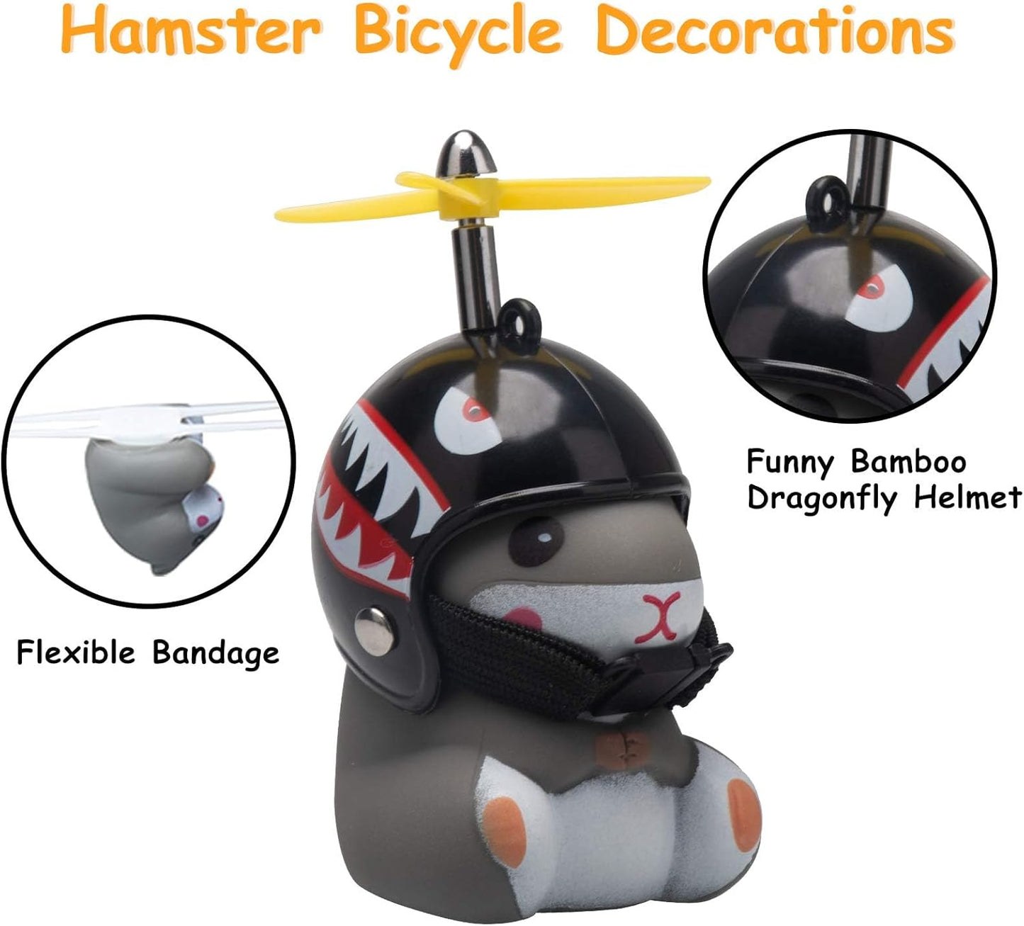 wonuu Duck Bike Bell with Light and Helmet Cute Hamster Bicycle Horn, Dashboard Decoration Hamster Toy Motorcycle Bike Bells Rubber Duck Car Dashboard Decorations