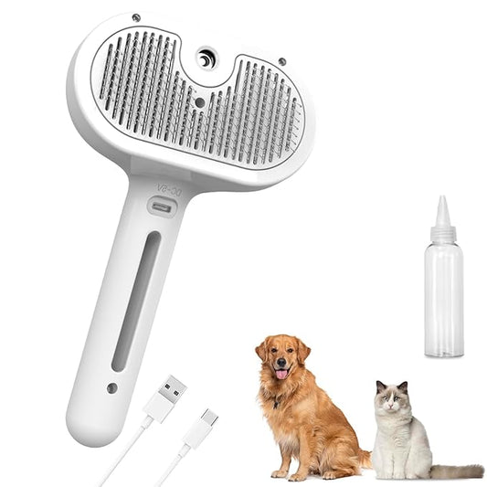 Pet Steam Brush, 3-in-1 Spray Hair Removal Comb for Dog and Cat, Steam for Shedding and Grooming, Spritz Defur Comb, Water Brush for Long & Short Haired Pets