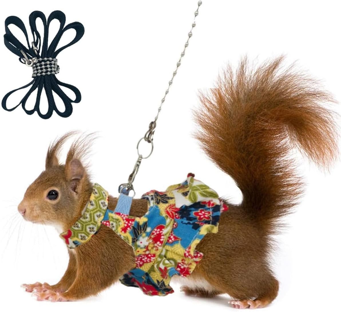 3 Sets Squirrel Leash and Harness Set,Traction Rope Strap, Ferret Harness Vest, Adjustable Flora Small Animal Harness Vest for Ferret, Dwarf Chinchilla, Guinea Pig, Fancy Rat (Small)
