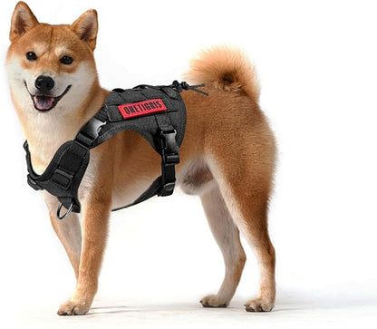 OneTigris Tactical Dog Harness Vest,No-Pull Service Dog Vest with Hook & Loop Panels,Adjustable Dog Vest Harness for Walking Hiking Training(Black,XS)