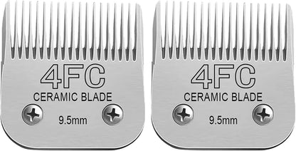 Detachable Pet Dog Clipper Blades, Compatible with Size-4FC (9.5mm), Most Oster A5, KM Series Clippers,Made of Ceramic Blade & Stainless Steel Blade 2Pack
