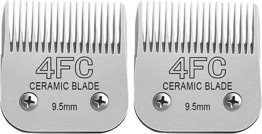 Detachable Pet Dog Clipper Blades, Compatible with Size-4FC (9.5mm), Most Oster A5, KM Series Clippers,Made of Ceramic Blade & Stainless Steel Blade 2Pack