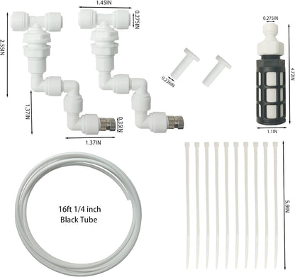 Reptile Terrariums Misting Accessories kit, 2PCS Adjustable Reptile Mister Nozzles, with 16ft 1/4 inch Tube, White