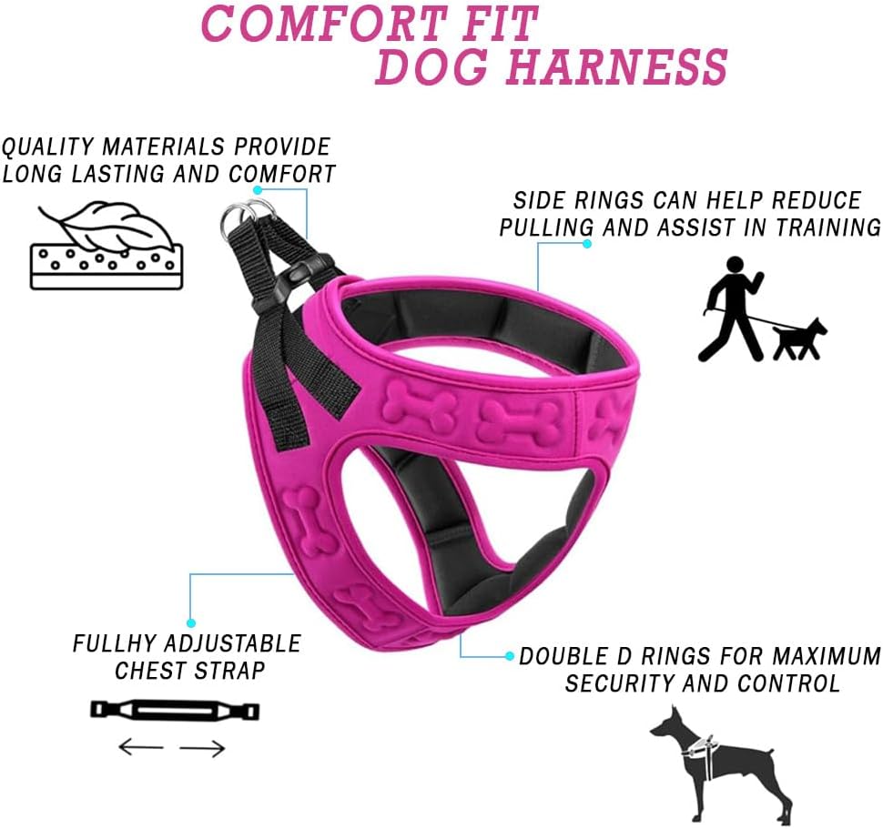 Comfort fit Step-in Dog & Puppy Harness - Comfortable All Weather Dog Vest Harness: Adjustable, Soft Padded, Easy to Put-on for Small, Medium-Sized Dogs.