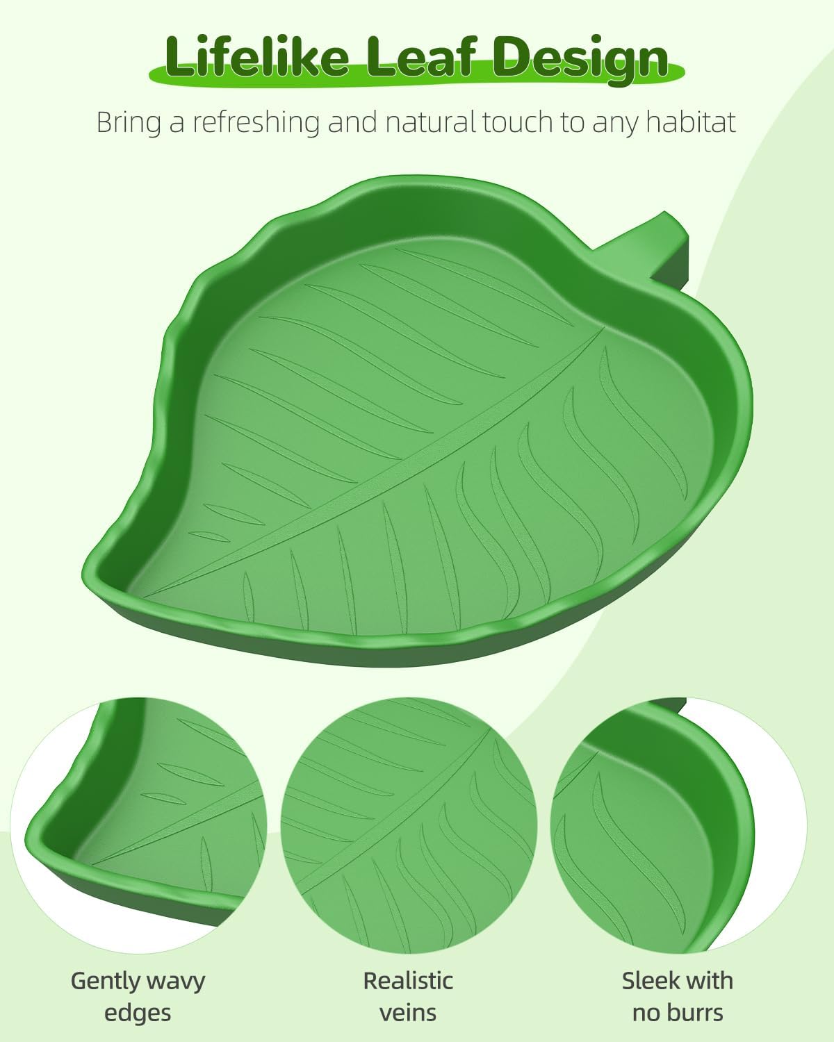 Pawfly 4 Pcs Leaf Reptile Water Dish, Reptile Water Bowl, Tortoise Habitat Accessories, Bearded Dragon Water Bowl, Pet Food Feeding Plate for Turtle Small Snake Lizard, 2 Sizes