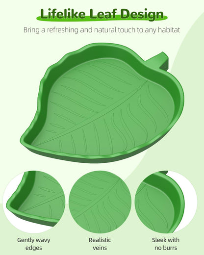 Pawfly 4 Pcs Leaf Reptile Water Dish, Reptile Water Bowl, Tortoise Habitat Accessories, Bearded Dragon Water Bowl, Pet Food Feeding Plate for Turtle Small Snake Lizard, 2 Sizes