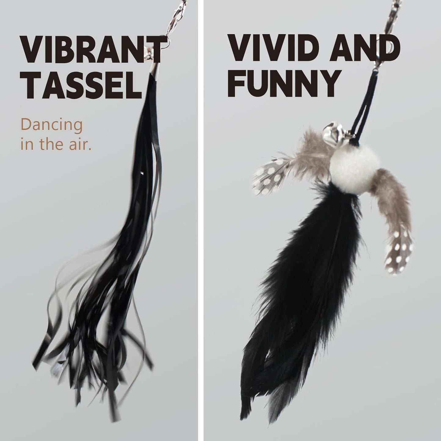 SONGWAY Cat Wand Toys for Indoor Cats - Cat Toy Set with Retractable Teaser Wand and 6 PCS Feather Toy Refills, Dragonfly Tassel Cat Toys Interactive, Black