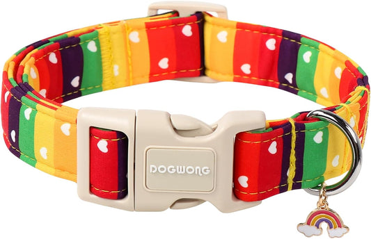 DOGWONG LGBT Dog Collar, Rainbow LGBTQ Dog Collars, Adjustable Cute Pride LGBT Pet Collars Design Quick Release Buckle Dogs Necklace for Small Medium Large Dogs