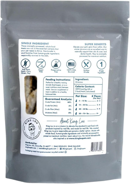 King Lou Pets - Whole Minnows for Cats and Dogs - Freeze Dried Minnows - USA-Made Freeze Dried Dog Treats and Cat Treats - Omega Rich for Skin and Coat Health - 1 lb Prior to Freeze-Drying