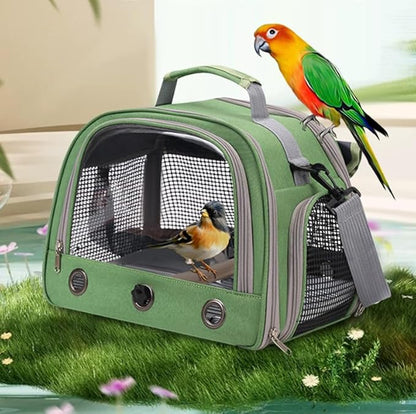 Bird Travel Carrier, Portable Small Bird Parrot Parakeet Carrier with Standing Perch and Tray, Side Access Window Collapsible Bird Carry Transport Bag for Vet Visit(Green)