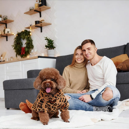 GreenJoy Leopard Print Dog Sweater – Stretchy Fleece Dog Turtleneck Sweatshirt for Puppies & Cats, Soft & Warm Pet Winter Clothes for Small, Medium & Large Dogs (Coffee Brown, Medium)