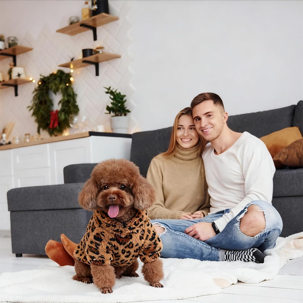 GreenJoy Leopard Print Dog Sweater – Stretchy Fleece Dog Turtleneck Sweatshirt for Puppies & Cats, Soft & Warm Pet Winter Clothes for Small, Medium & Large Dogs (Coffee Brown, Small)
