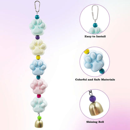 Mineral Chew Toy, Paw Shape Colorful Beaded Bird Toys with Bells | Beak Grinding & Foraging Enrichment for African Grey, Amazon Parrots, Budgies, Cockatiels, Conures