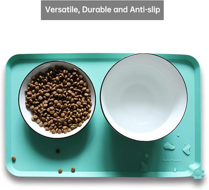 Hoki Found Silicone Pet Food Mats - Non Slip Cat & Dog Bowl Placemats - Waterproof Pet Feeding Mats - Cool Mint