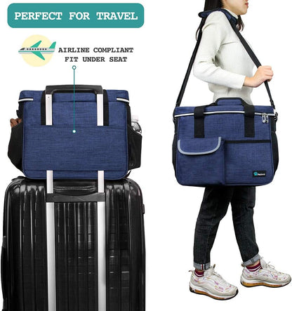 PetAmi Dog Travel Bag, Travel Pet Bag Organizer, Dog Food Travel Bag with Food Container and Bowls, Dog Travel Supplies Gift Accessories for Weekend Camping, Dog Cat Diaper Bag (Navy, Medium)