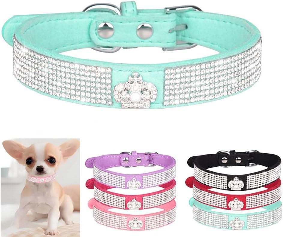 Serijoars Small Dog Collar with Rhinestone Crystal Diamond Colorful Bling Girl Puppy Cat Collars (S, Light Blue4)