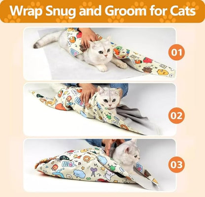 Magic Cat Wrap for Cutting Nails & Grooming, Self Adherent Fabric Wrap for Cats, Multi Functional Pet Grooming Towel Blanket, Wrap Snug and Groom for Cats, 27.6in, Under 22 Ibs
