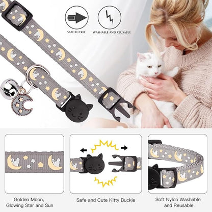 2Pcs Breakaway Cats Collars Cat Collars for Boy & Girl Cats Adjustable Kitten Collars with Bell,Black+Gray,8"-13.1"