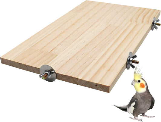 15.7×10.4 Inches Large Bird Perch Stand Platform, Natural Wooden Small Animals Cage Accessories, Rectangle Stand Perch Shelf for Parrot Parakeet Cockatiel Rat Hamster Guinea Pig Conure Chinchillas