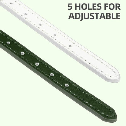 PUPTECK 2 PCS Soft Genuine Leather Cat Kitten Collar with Bells Adjustable for Girl Boy Cats Puppy - White, Deep Green