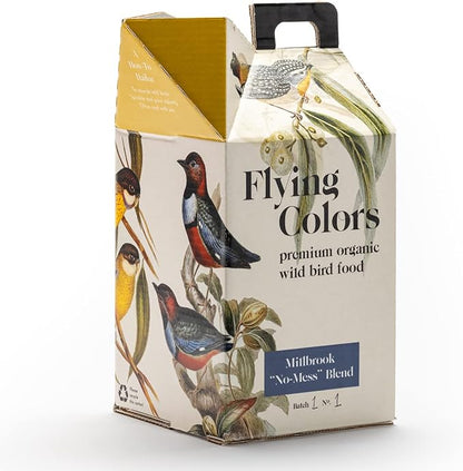 Flying Colors Premium Organic Wild Bird Seed | Millbrook No Mess Bird Seed for Outside Feeders | 100% USDA Organic, Waste Free, No Fillers, No Pesticides | Sunflower, Peanut | 3 Gallon Easy-Pour