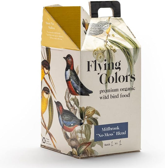 Flying Colors Premium Organic Wild Bird Seed | Millbrook No Mess Bird Seed for Outside Feeders | 100% USDA Organic, Waste Free, No Fillers, No Pesticides | Sunflower, Peanut | 3 Gallon Easy-Pour