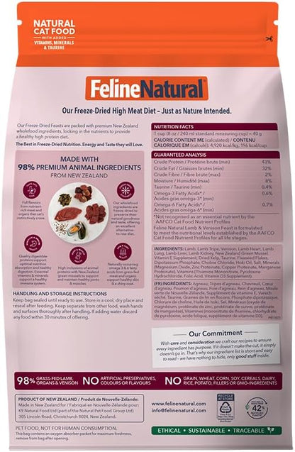 Feline Natural Grain-Free Freeze-Dried Cat Food, New Zealand Lamb & Venison 11oz