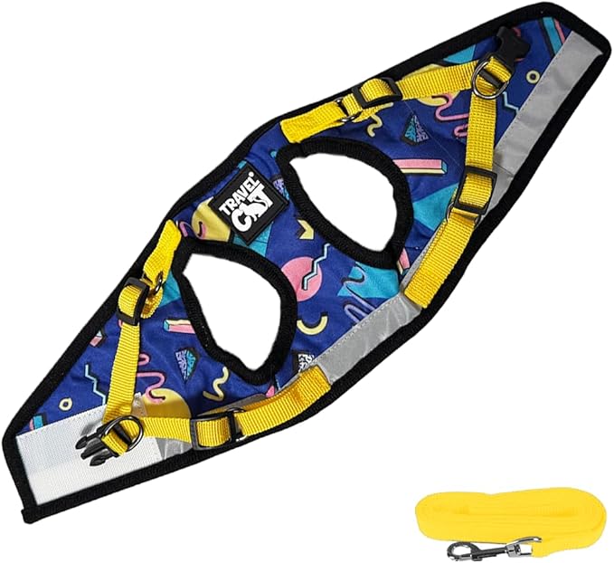 Travel Cat Harness and Leash Set - Adjustable Fit Harness and Reflective Strap - Comfort Walking Vest for Kitten for Outdoor Walking, Hiking (X-Small, 90s Cat)