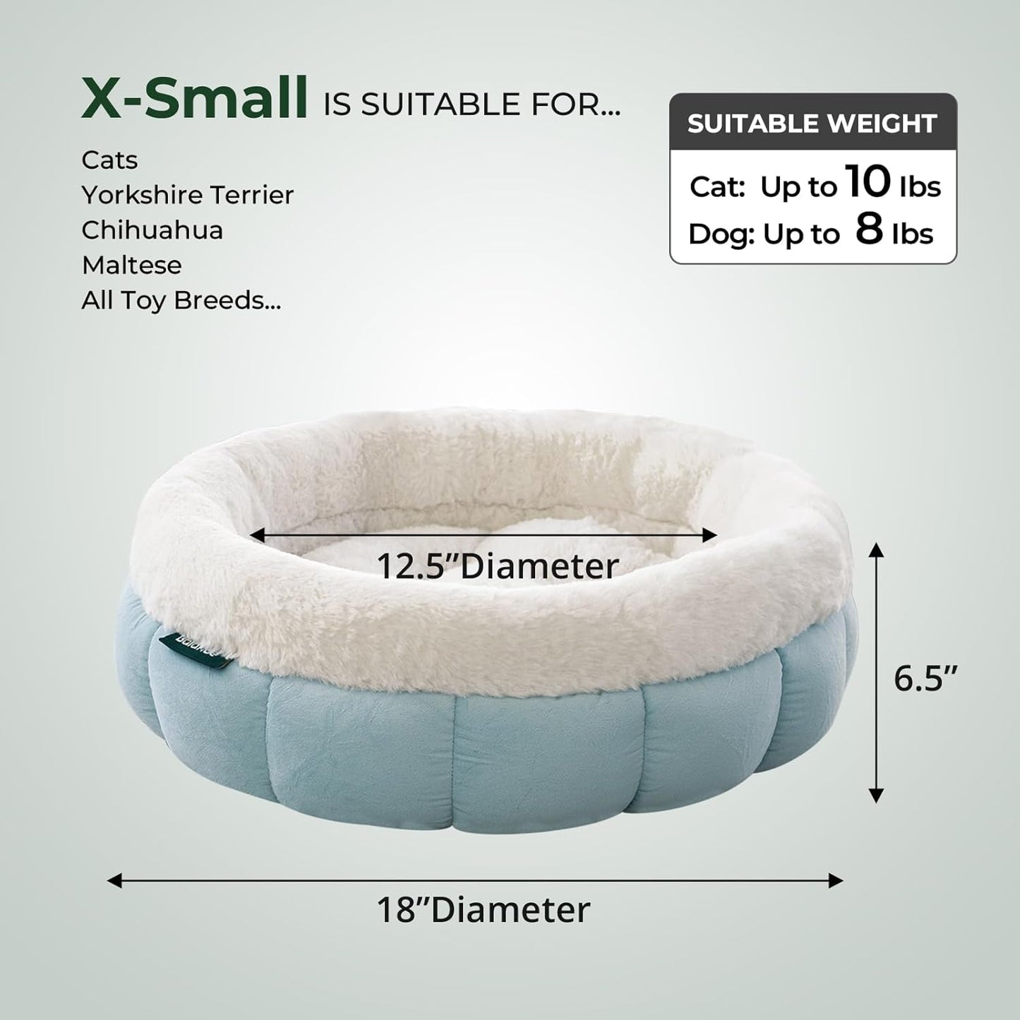 BALANCE Cat Beds for Indoor Cats, Washable Round Cat Bed, Cute Kitten Bed with Anti-Slip Bottom for Kitty and Puppy, 18 Inches, Dream Blue