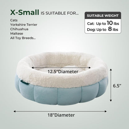 BALANCE Cat Beds for Indoor Cats, Washable Round Cat Bed, Cute Kitten Bed with Anti-Slip Bottom for Kitty and Puppy, 18 Inches, Dream Blue