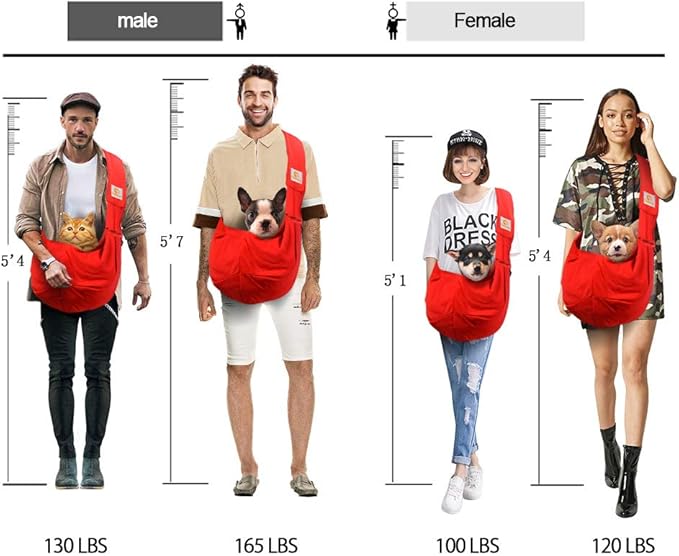 Tomkas Small Dog Sling Carrier - Zipper Pocket & Adjustable Strap - for 3-10 lbs Pets(Red)