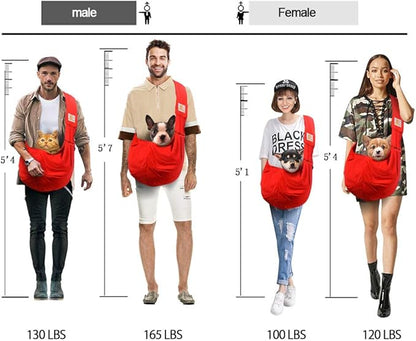 Tomkas Small Dog Sling Carrier - Zipper Pocket & Adjustable Strap - for 3-10 lbs Pets(Red)