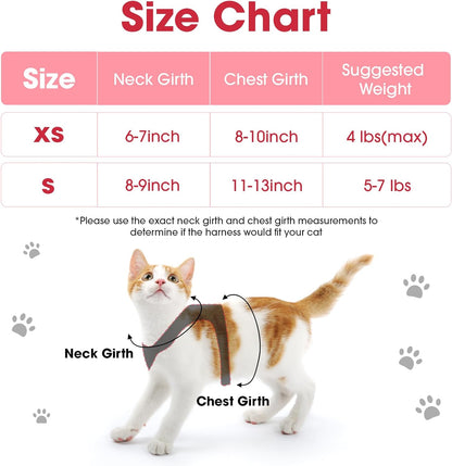 Cat Vest Harness and Leash Set for Walking Escape Proof, Adjustable Kitten Harness Breathable Mesh with Reflective Strips Harness for Kitty Puppy Bunny (Red, S)