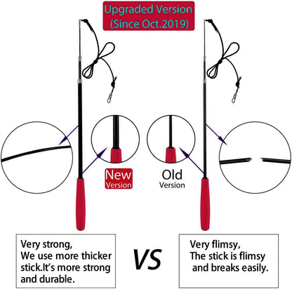 Retractable Cat Toy Wand, 12 Packs Interactive Cat Feather Toys, 9 Assorted Teaser Refills with Bell for Kitten (Pink)