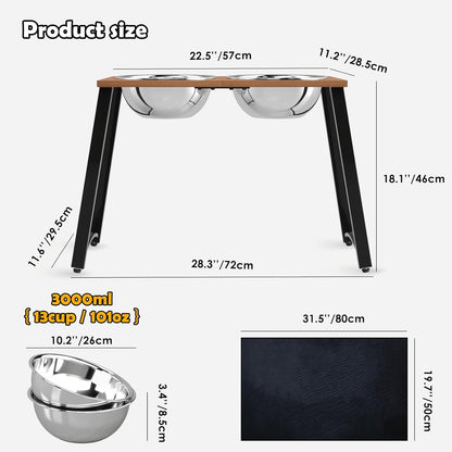 Elevated Dog Bowls for Large Dogs, Extra Large Breed, with Spill Proof Mat, Two 3000ML(13CUPS) Food & Water Bowls, Stable Raised Bowl, 18.1" Tall Dog Bowl Stand for XX Large Dogs