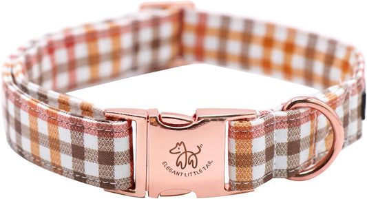 Elegant little tail Fall Dog Collar, Autumn Pet Collar Durable Yellow Plaid Dog Collars Male or Female Holiday Pet Gift Adjustable Dog Collar for Medium Dogs