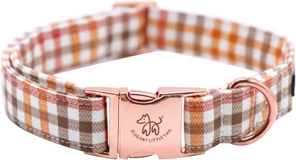 Elegant little tail Fall Dog Collar, Autumn Pet Collar Durable Yellow Plaid Dog Collars Male or Female Holiday Pet Gift Adjustable Dog Collar for Small Dogs