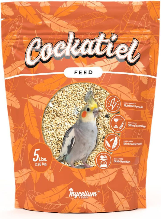 Mycelium Cockatiel Bird Food (5 LB Bag) | Organic Bird Seed for Cockatiels & Small Birds | Supports Feather Shine & Daily Energy | Premium Dust-Free Blend | Non-GMO & USA Made